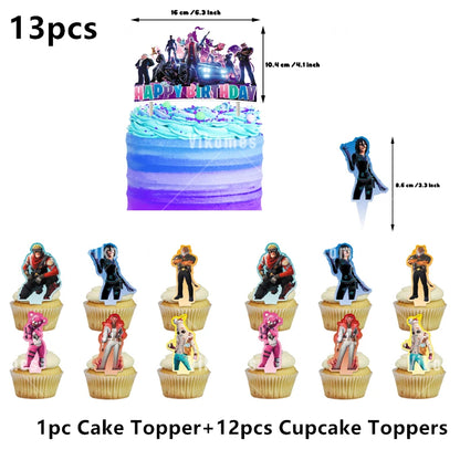 Fortnite Balloons Happy Birthday Banner Shooting Game Party Decoration Alpaca Llama Disposable Tableware Background Cake Topper