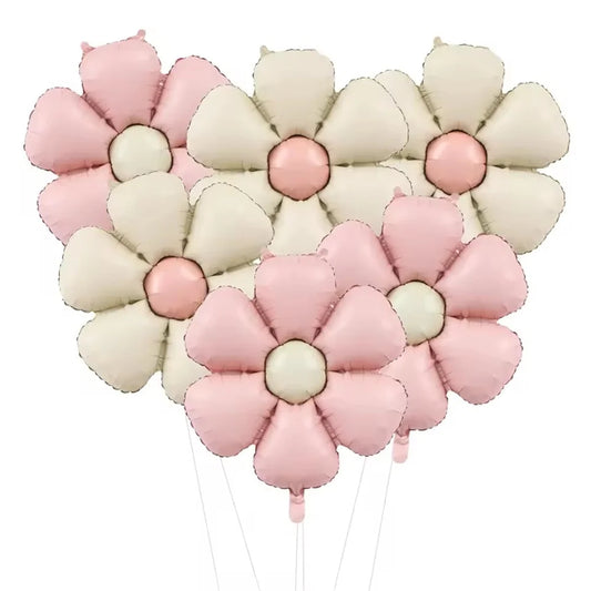 6pcs Matte Cream Pink Candy Daisy Balloons Aluminum Foil Valentines Balloon Girl Baby Shower Birthday Party Wedding Decoration