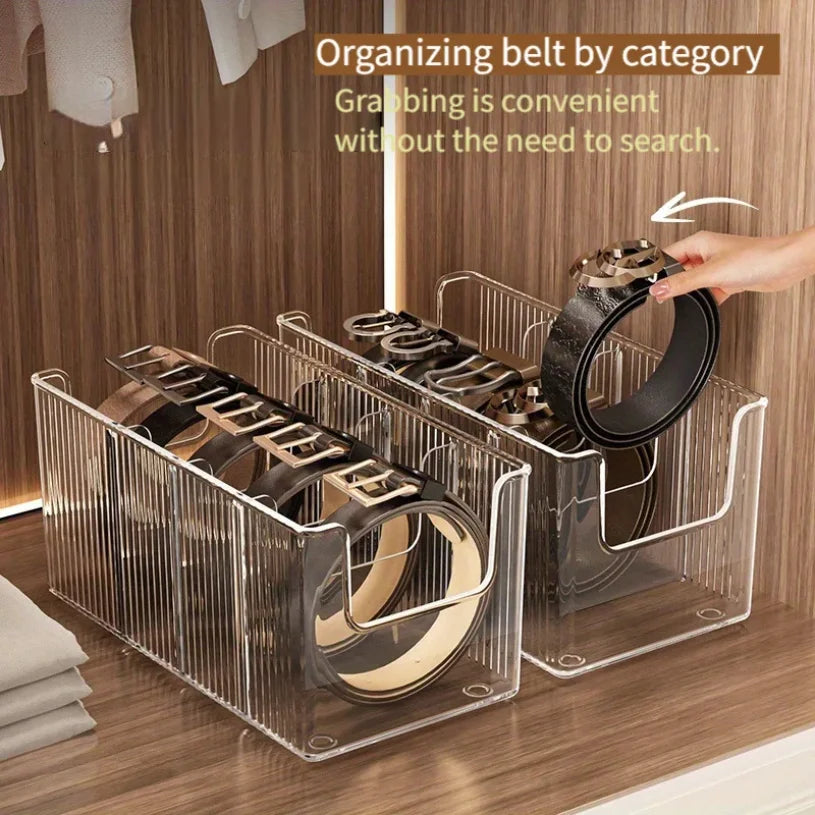 Belt Organizer Box 5 Grids Belt Storage Rack for Closet and Drawer Save Space Tie and Belt Plastic Display Case for Men Women