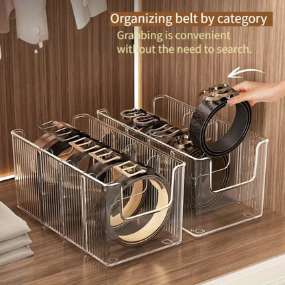 Belt Organizer Box 5 Grids Belt Storage Rack for Closet and Drawer Save Space Tie and Belt Plastic Display Case for Men Women