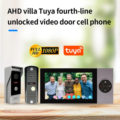 Wifi Wired Smart Home Video Door Intercom System 7" Color Screen Monitor AHD 1080P Doorbell Tuya App Remote Unlock