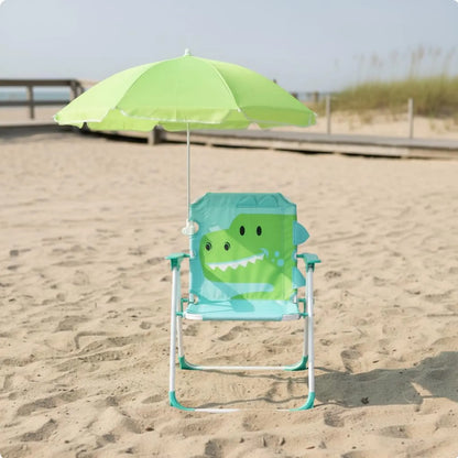 Children's Portable Chair with Sun Shade Lightweight Kids Beach Chair with Umbrella Water Resistant Cartoon Creature Print