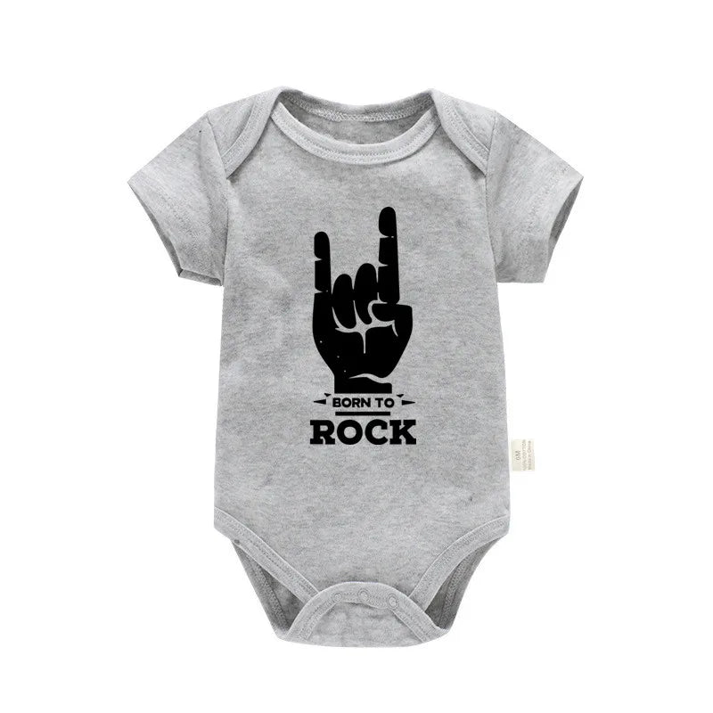 Born To Rock Newborn Baby Short Sleeve Cotton Baby Bodysuit Cute Baby Boy Clothes Jumpsuit Infant Outfit Baby Body Rock Onesie