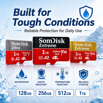 Durable Micro TF/SD Card 64GB 128GB 256GB 512GB Fast Transfer SD Memory Card USB Flash Memory Card for Mobile Phones/PC/Laptop