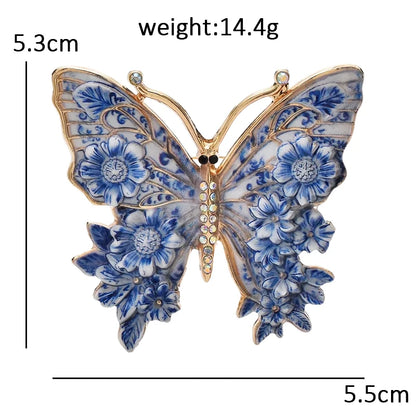 Wuli&baby Blue-and -White Porcelain Collection Animal Brooches For Women Unisex Goat Cat Butterfly Birds Party Office Brooch Pin