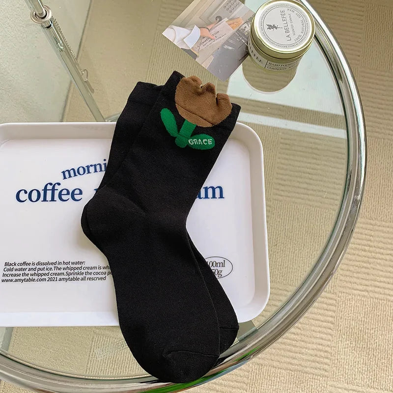 New Women Socks Korean Style Flower Trend Casual Cotton Socks Girls Frilly Ruffle Cute Sweet Breathable Kawaii Crew Socks Girls