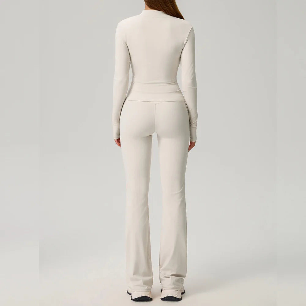 Fitness Suit 2PCS Women Tracksuit Sports Zipper Long Sleeve Yoga Set Gym Clothes Flared Pants Sportswear Female Workout Clothes