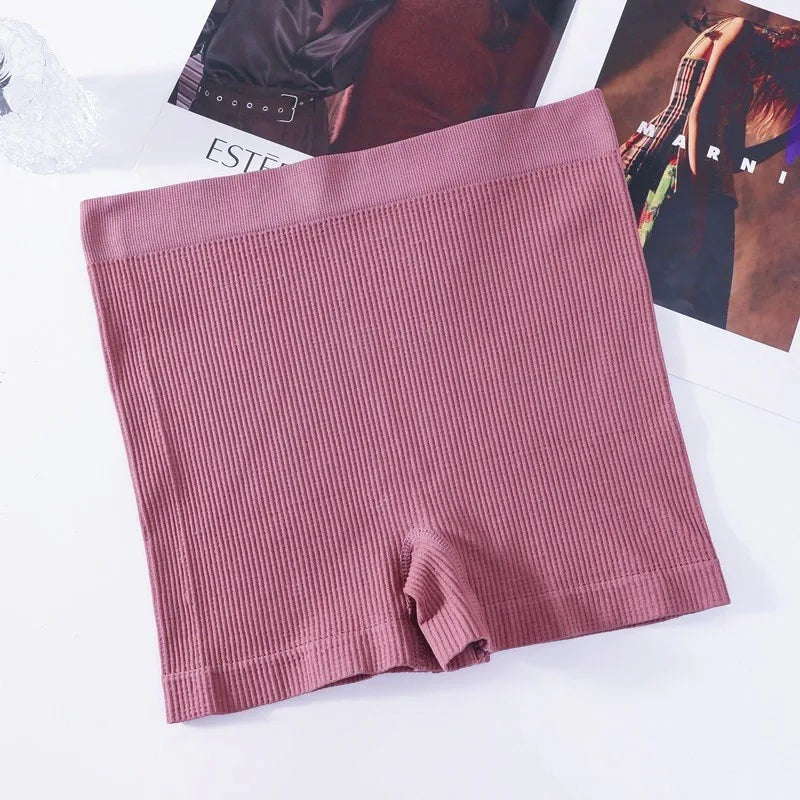 1Pc Women Boyshort Panties Ribbed Seamless Underwear Mide Rise Panties Breathable Safety Short Pants Female Sports Intimates