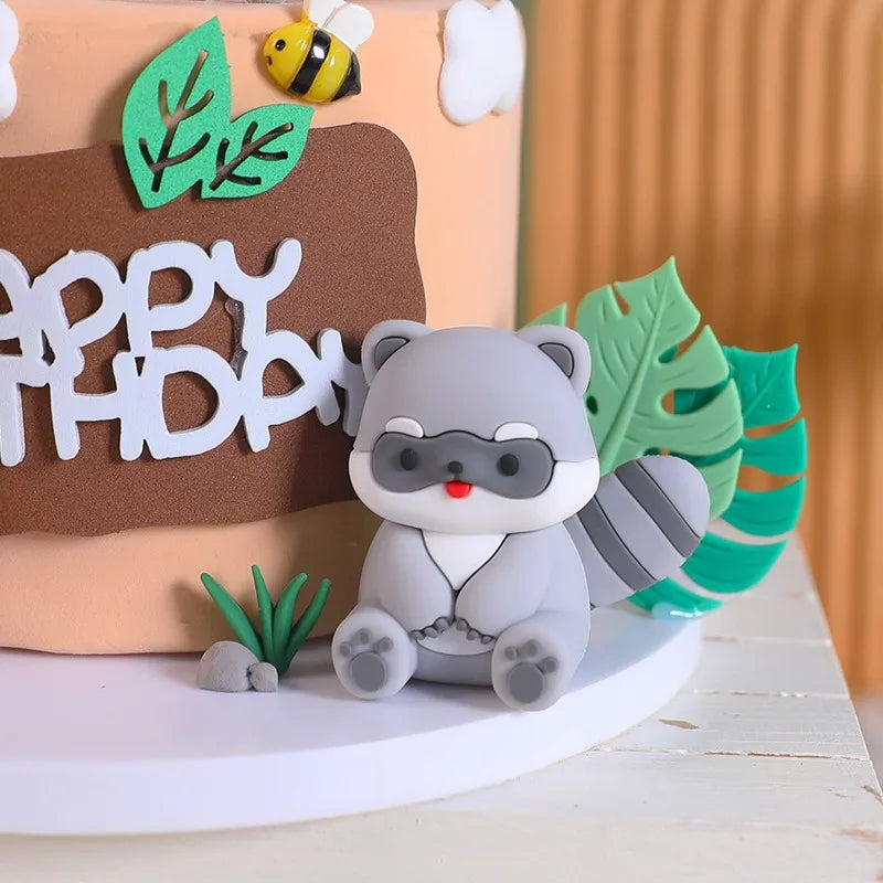 Cartoon Aniamal Cake Dec Little Raccoon Red Panda Cupcake Decoration Jungle Safari Happy Kid Birthday Party Girl Boy Babyshower