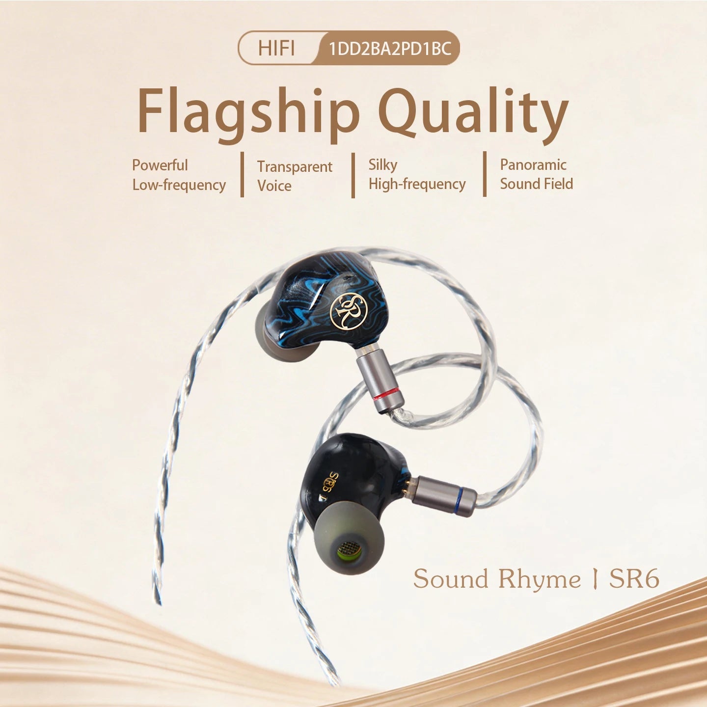 Sound Rhyme SR6 HIFI Earphones 1DD + 2BA + 2PD+ 1BC Multi-Driver In-Ear Earbuds Hybrid Driver Gaming Wired Earphones