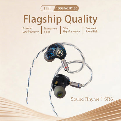 Sound Rhyme SR6 HIFI Earphones 1DD + 2BA + 2PD+ 1BC Multi-Driver In-Ear Earbuds Hybrid Driver Gaming Wired Earphones