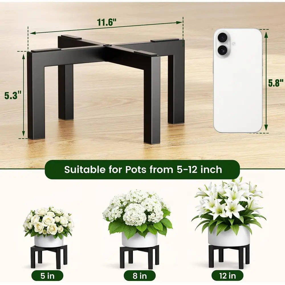 Heavy-Duty Metal Plant Stand, Indoor/Outdoor, Holds Pots 5-12'', Supports 150lbs, Black