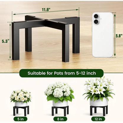 Heavy-Duty Metal Plant Stand, Indoor/Outdoor, Holds Pots 5-12'', Supports 150lbs, Black