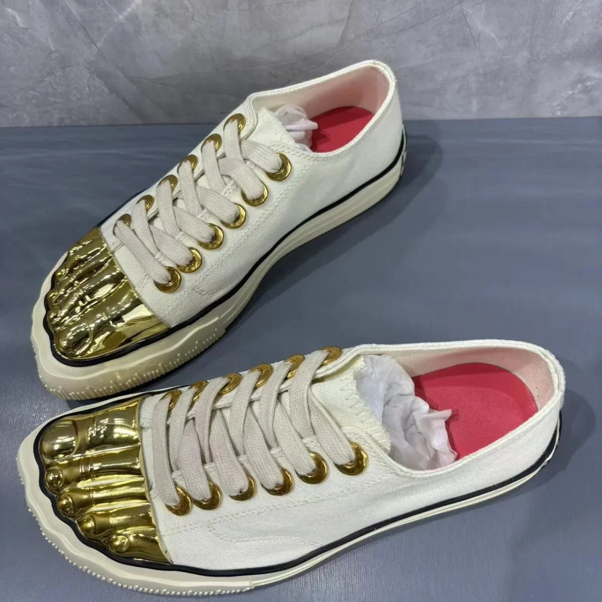 Men's and Women's Gold Toed Board Shoes, Adult Lace Up Flat Cloth Shoes, High-end Street Dance Stage Performance Shoes