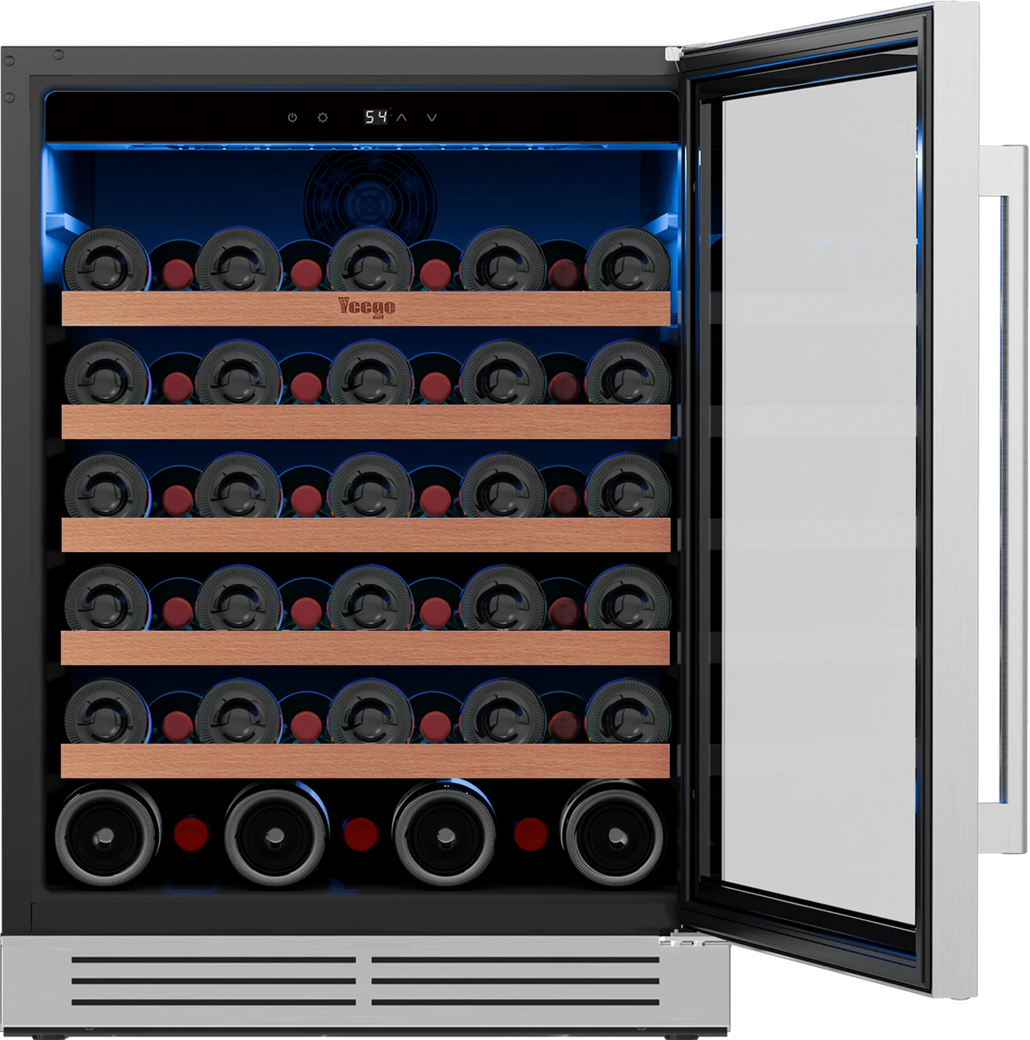 52 bottles wine cooler 5.12 Cu.ft compressor air cooling single temperature zone wine mini fridge With blue light ＆ door lock ＆ automatic defrosting