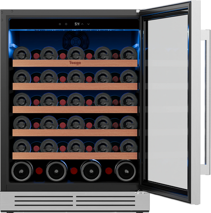 52 bottles wine cooler 5.12 Cu.ft compressor air cooling single temperature zone wine mini fridge With blue light ＆ door lock ＆ automatic defrosting