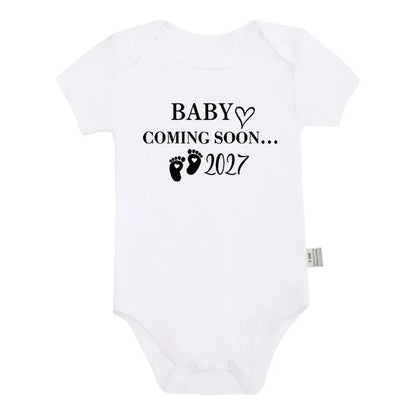 Baby Coming Soon 2027 Baby Bodysuit Pregnancy Announcement Onesie Short Sleeve Cotton Newborn Outfit Baby Reveal Photo Prop