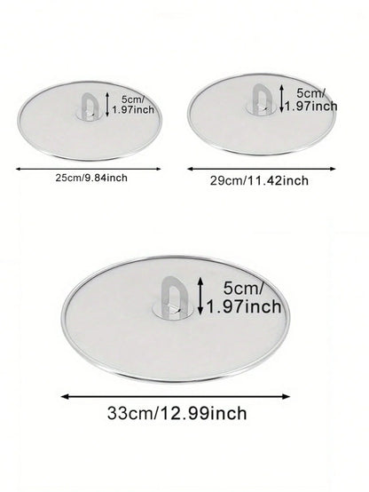 1/3Pcs Splatter Screen for Frying Pan Cooking, Stainless Steels Frying Pan Splatter Guard with Fold Flat Knob Cover Protector