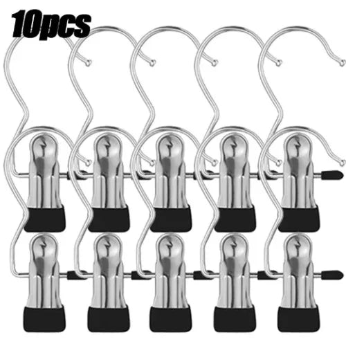 Premium Stainless Steel Clothes Pegs with Hooks - Space-Saving Laundry Hangers for Pants, Towels & Closet Organization