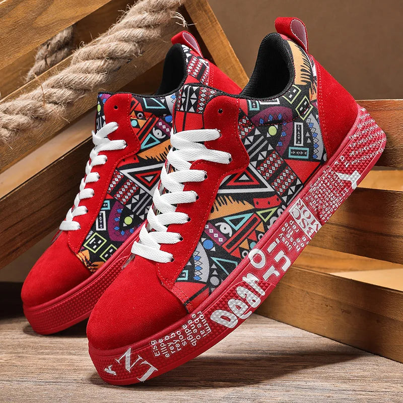 Men's Heart & Music Graphic Sneakers | Faux-Leather Low Tops | Casual Streetwear