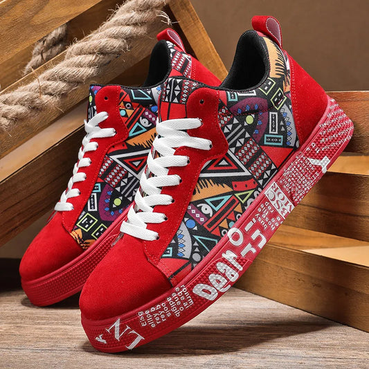 Men's Heart & Music Graphic Sneakers | Faux-Leather Low Tops | Casual Streetwear