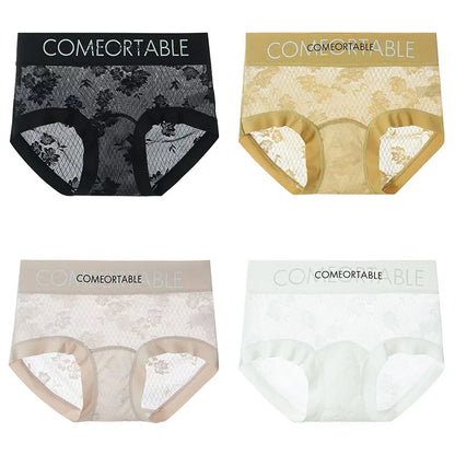 4PCS Women Seamless Panties Transparent Briefs Plus Size Lace Antibacterial Panties