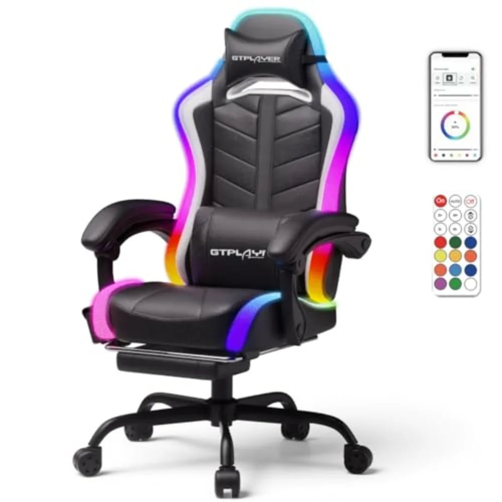 Gaming Chair, Computer Chair with RGB LED Lights, High Back Ergonomic Chair for Adults with Footrest and Linkage