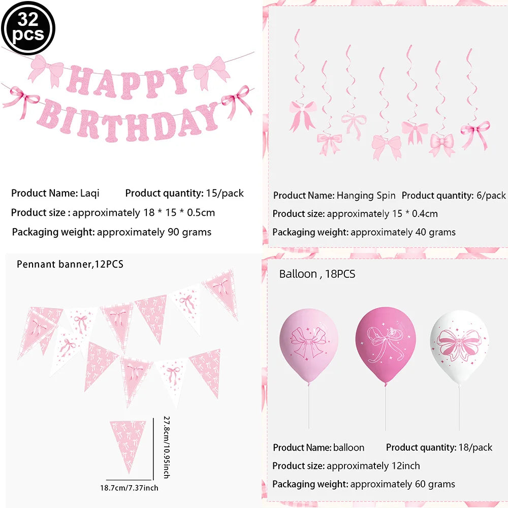 10pcs Bow Cupcake Toppers Birthday Bowknot Ribbons Coquette Pink Bow Cake Decors Bridal Baby Girls Wedding Party Supplies