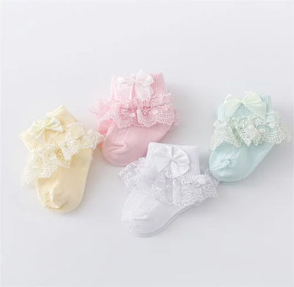 Lawadka 4Pairs/lot Newborn Baby Socks For Girls Cotton Lace Infant Girls Sock Princess Bow Toddler Baby Girls Socks Spring 0-24M