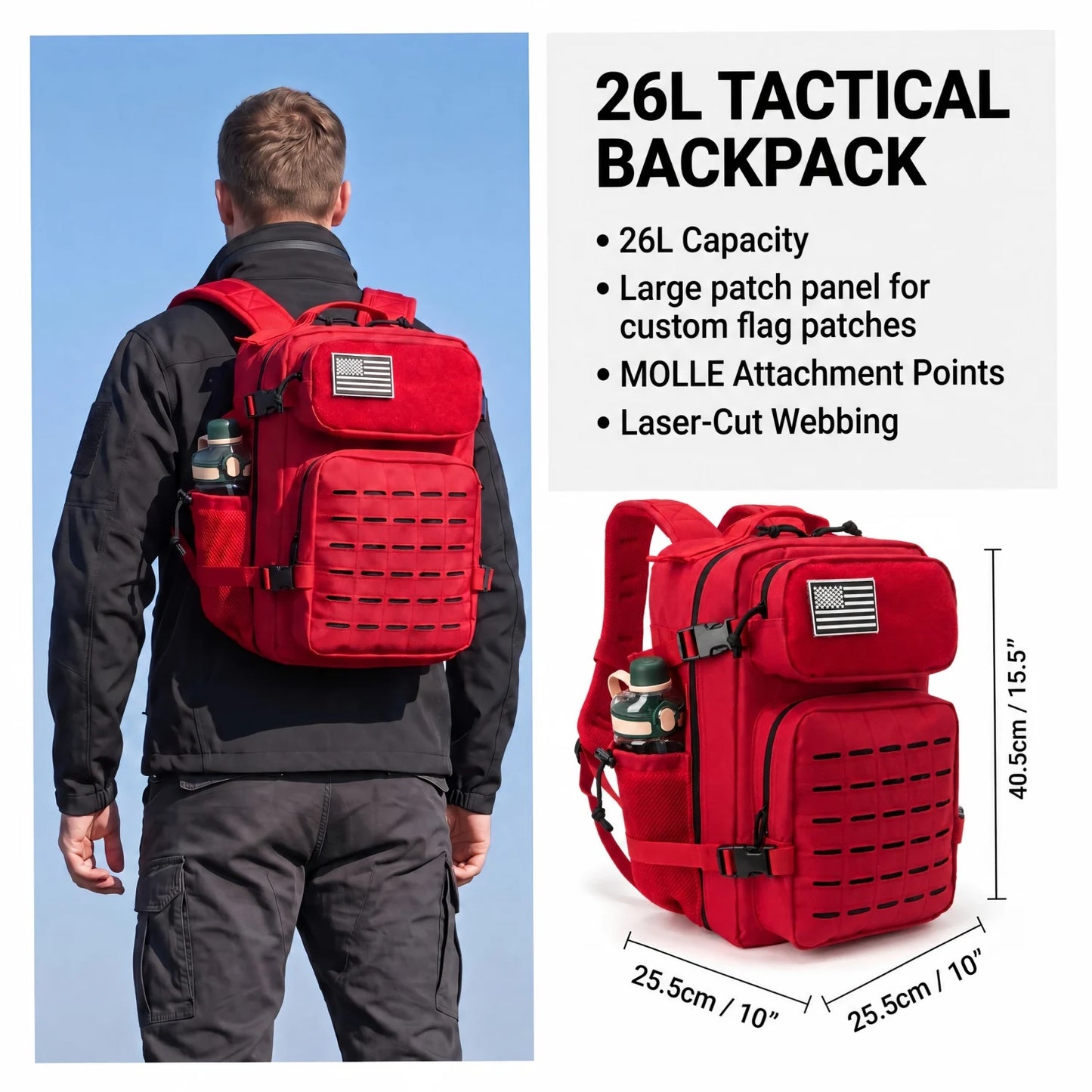 26L Tactical Backpack Men Women MOLLE Outdoor Survival Fitness Hiking Rucksack With Dual Double Cup Holders Camping Travel Daily Use Backpack