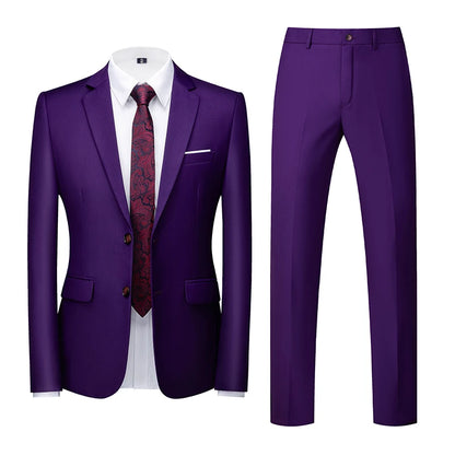 2025 New Solid Two-Button Wedding Suits Set for Men,15 Colors Available Business Casual Slim-Fit Mens Blazer + Pants 2 Piece Set