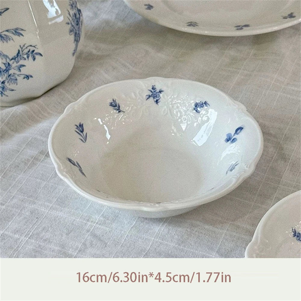 Simple Blue Printing Tableware Kitchen Supplies White Relief Tableware Western Dessert Steak Cake Dim Sum Fruit Dish Set