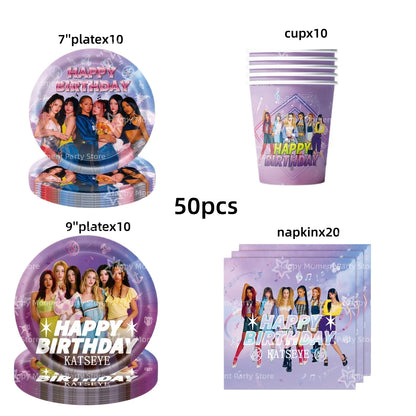 Kpop Katseye Party Decoration Tableware Tablecloth Cup Plate Napkin Sticker Bags Balloons Baby Shower Kpop Party Favors Supplies