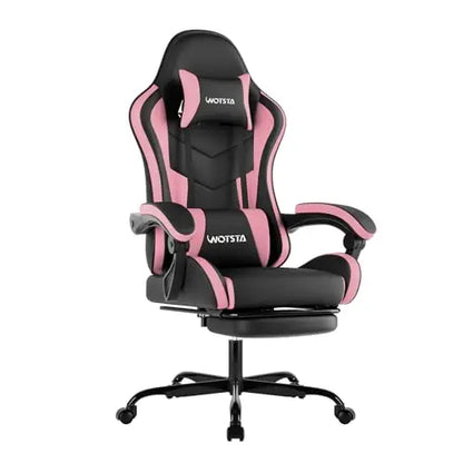 Ergonomic Gaming & Office Chair, Footrest, Racing Design Black/Grey | PVC with headrest,lumbar, Adjustable Height