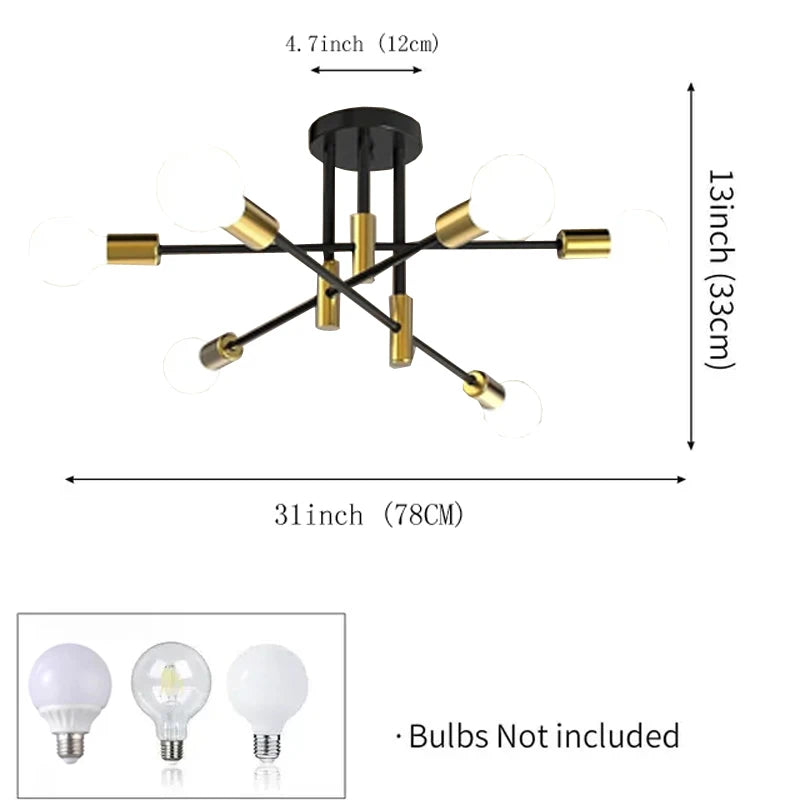 Retro Industrial Wrought Iron Ceiling Chandeliers LED Ceiling Lamp Home Luminaire Modern Living Room Lamps E27 Decoration Lights