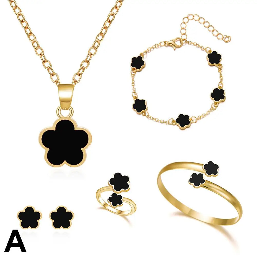 5 Pcs Set Jewelry Stainless Steel Five Leaf Clover Bracelets For Women Elegance French Niche Necklaces Bracelets Earrings