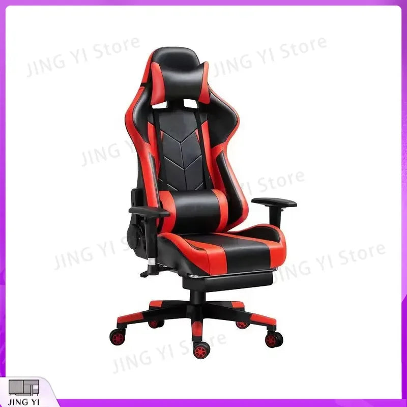 Black Red Gaming Chair with 180° Reclining Backrest Adjustable Height Ergonomic Office Computer Chair Retractable Footrest