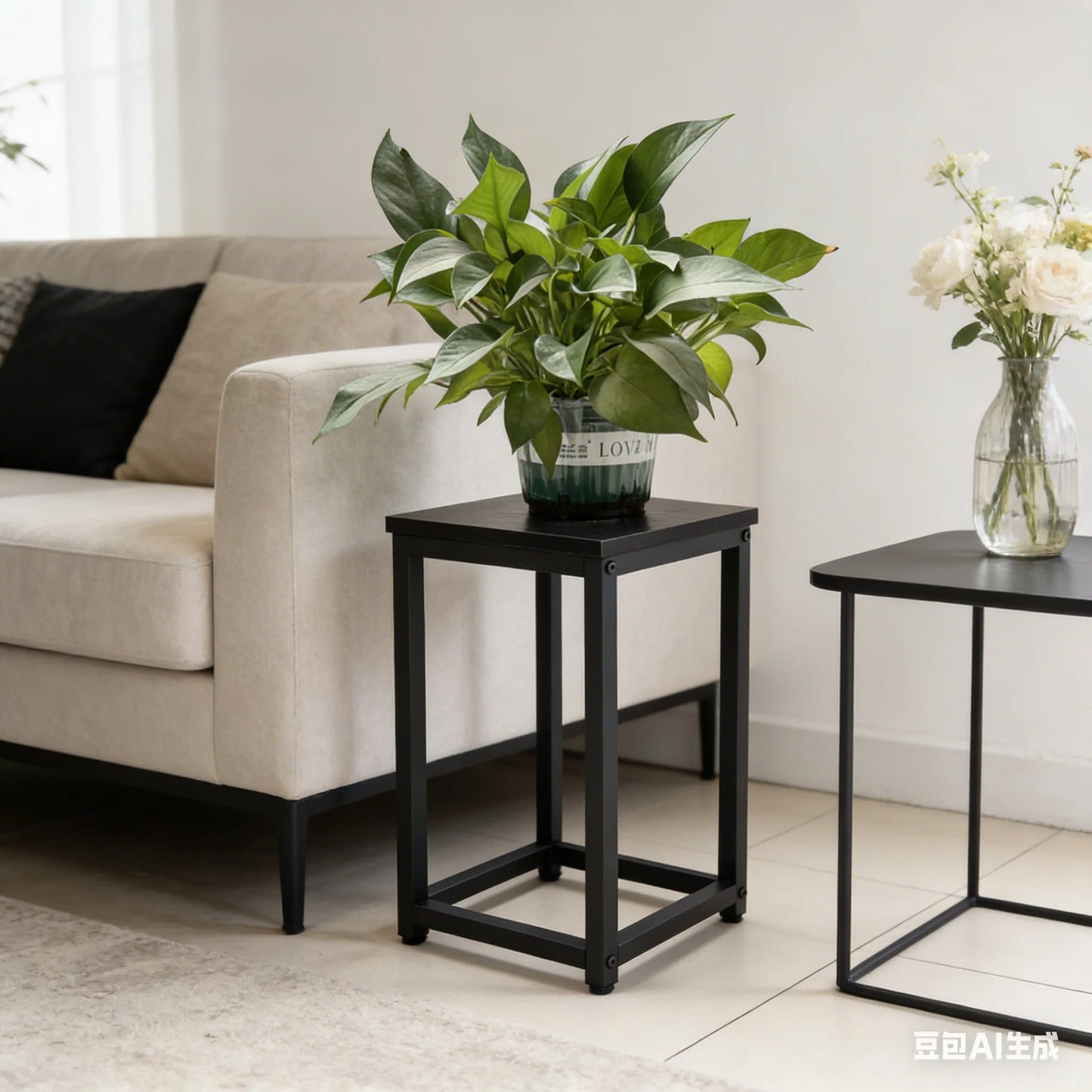 Metal Plant Stand, 40cm Tall Modern Square Plant Pedestal Stand, Heavy Duty Indoor Flower Pot Holder for Living Room Balcony Cor