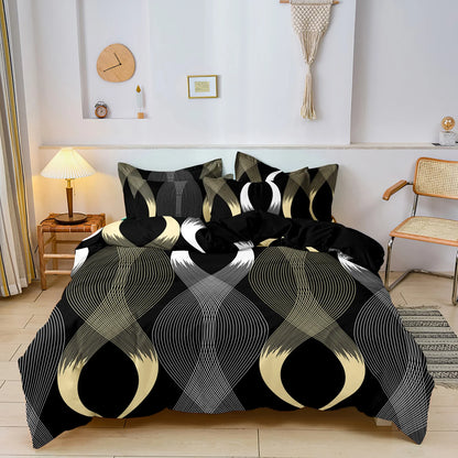 3Pcs Botanical Geometric Lines Floral Design Bedding Set Included 1 Duvet Cover & 2 Pillowcases For All-Season Home Dorm Decor