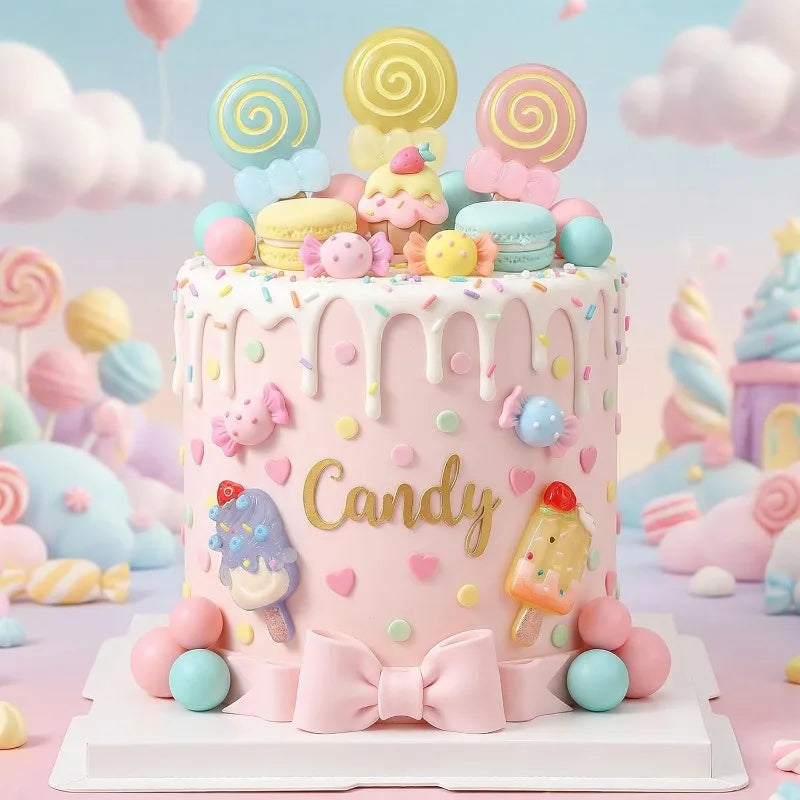 22pcs Candy Cake Topper Girls Birthday Party Decoration Lollipop Cake Decoration Ice Cream Cupcake Toppers