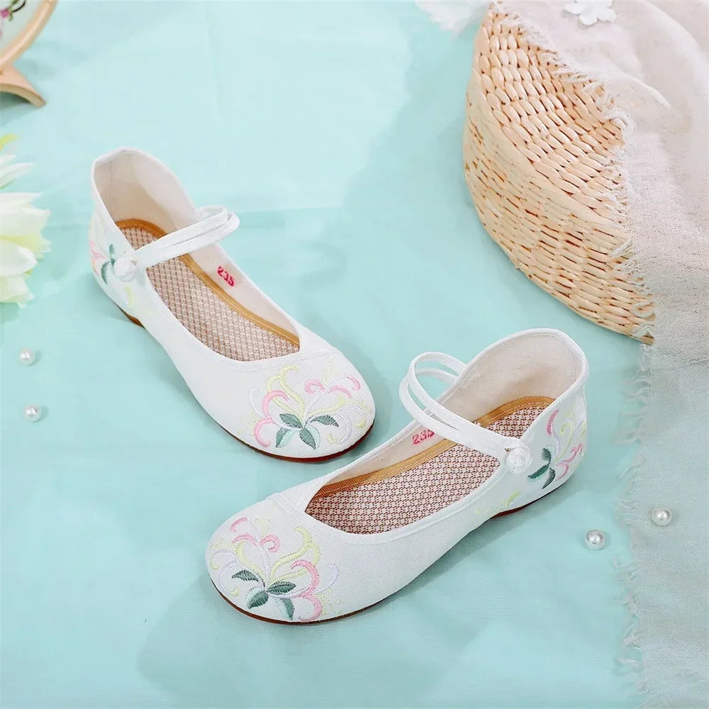 Fashion Ethnic Chinese Style Women Shoes Hanfu Single Canvas Zapatos Elegant Casual Vintage Woman Embroidered Cloth Shoes