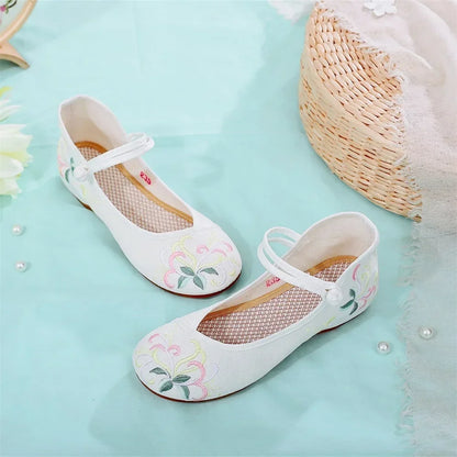 Fashion Ethnic Chinese Style Women Shoes Hanfu Single Canvas Zapatos Elegant Casual Vintage Woman Embroidered Cloth Shoes