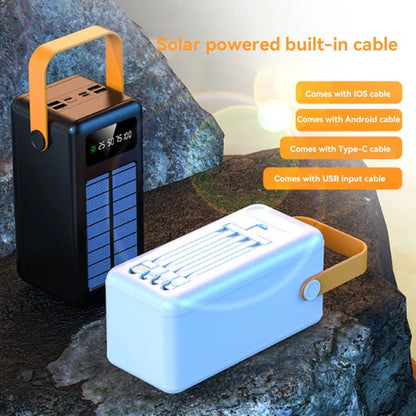 100000mAh Power Bank Portable Charger with Solar Panel, Fast Charging External Battery Pack, 4 Cables, Flashlight