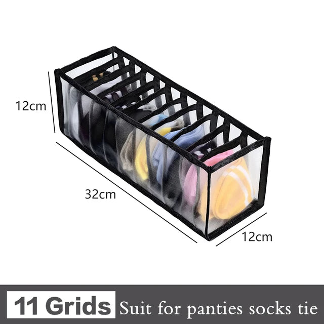 6-Grid Foldable Drawer Divider Underwear Storage Box, Wardrobe Organizer for Bras, Socks & Lingerie, Closet Storage Container