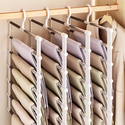 Multi-Layer Pants Hanger Space Saving Closet Organizer Foldable Trousers Clothes Rack Wardrobe Storage with Non Slip Clips