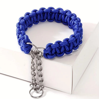 1pc Dog Collar Nylon Braided Dog Collar, Adjustable Strong Dog Chain Training Collar For Indoor Outdoor Daily Use