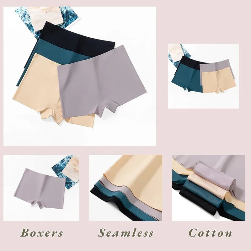 2 Pieces Boxers for Women Silk Seamless Female Underwear Mid-Rise Elasticity Women's Safety Panties Soft Boyshorts Lady Lingerie
