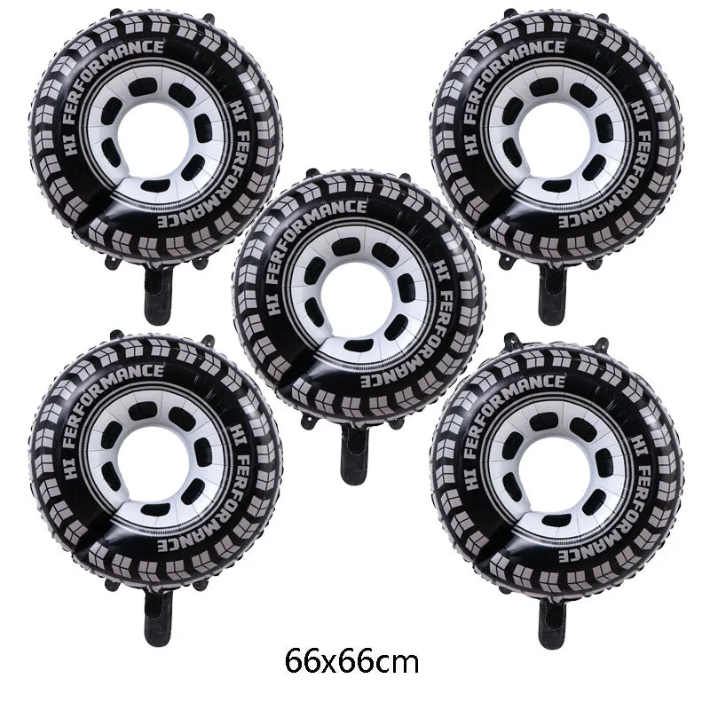 5pcs Tire Foil Balloons - Car Themed Birthday Party Decorations for Boys, Racing & Monster Truck Party Supplies