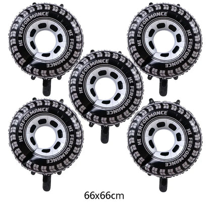 5pcs Tire Foil Balloons - Car Themed Birthday Party Decorations for Boys, Racing & Monster Truck Party Supplies