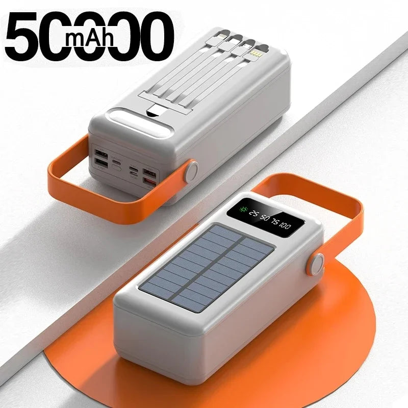 100000mAh Power Bank Portable Charger with Solar Panel, Fast Charging External Battery Pack, 4 Cables, Flashlight